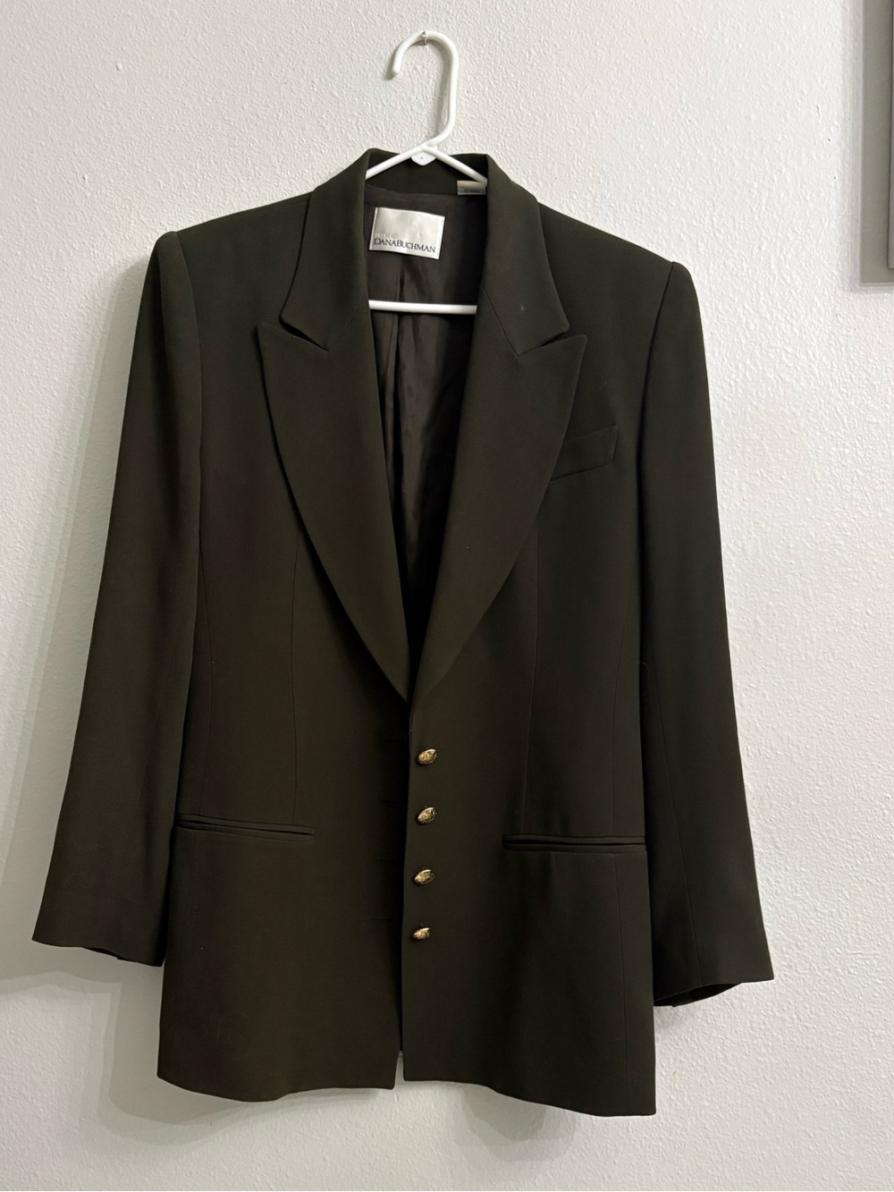 Vintage 80s 90s Dana Buchman Olive Green Blazer with Gold Buttons size 6